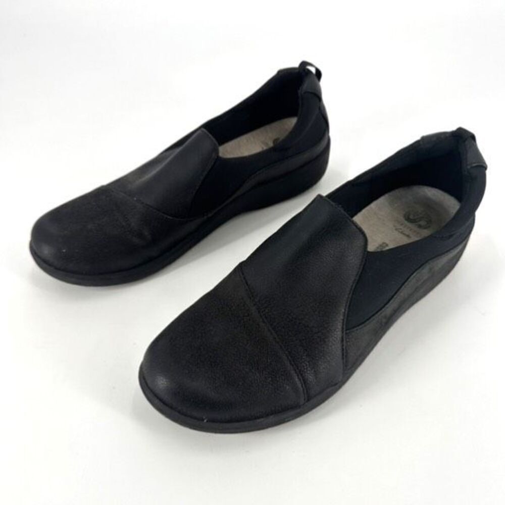 Clarks Sillian Holly black flats slip on shoes Cloudsteppers size 7.5‎